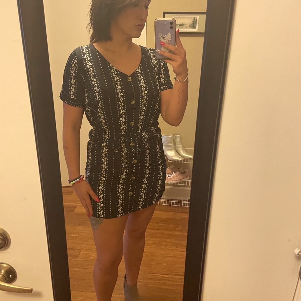 Navy Floral Stripe Mini